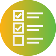 A circular icon with a yellow-to-green gradient background, showing a checklist with three items; the first two boxes are checked, and the third box is unchecked, with lines representing text beside each box.
