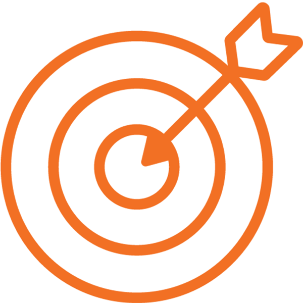 An orange outline of a bullseye target with three rings and an arrow hitting the center.