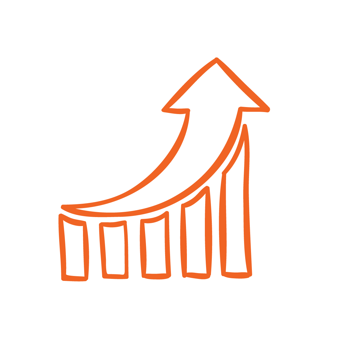 Line drawing of upward growing bar chart on a white background, representing progress recognition