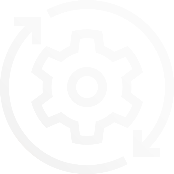 A faint gray gear icon with circular arrows surrounding it, symbolizing settings, process, or synchronization, on a light background.