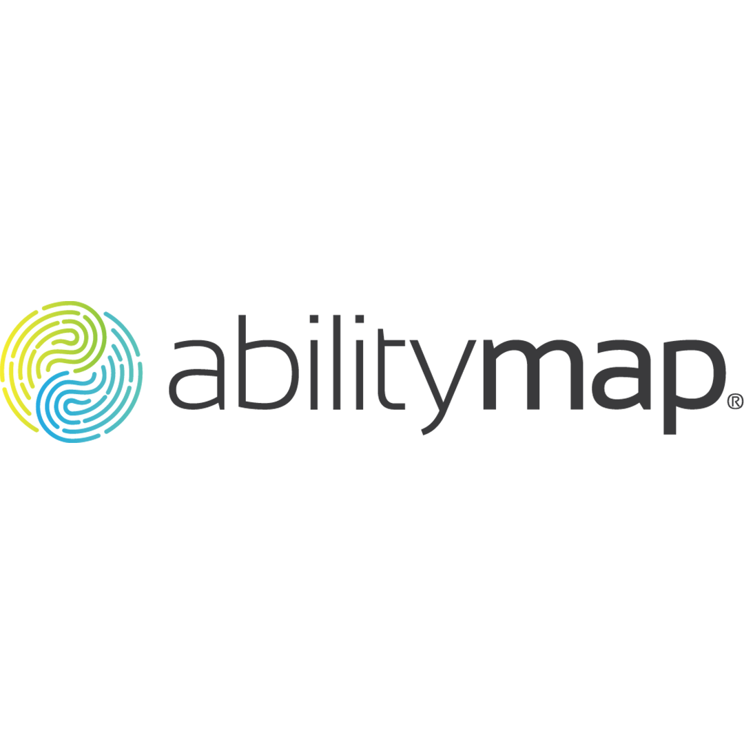 AbilityMap logo with a circular fingerprint pattern in blue, green, and yellow on the left, and the word abilitymap in black lowercase letters on the right.