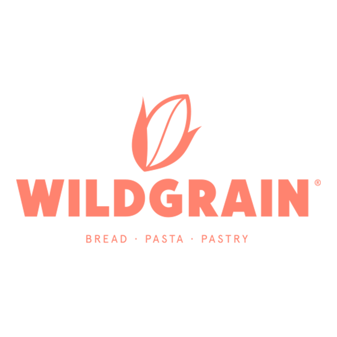Wildgrain logo with a stylized wheat design above the word WILDGRAIN in bold letters. Below, it reads BREAD · PASTA · PASTRY in smaller text.