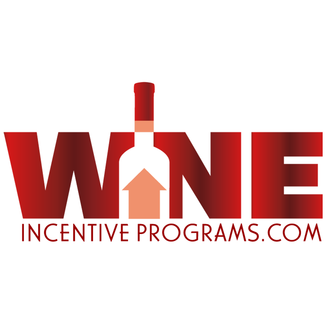 The word WINE in bold red letters, with the I formed by a wine bottle and an upward arrow on it. Below, INCENTIVE PROGRAMS.COM is written in red capital letters.