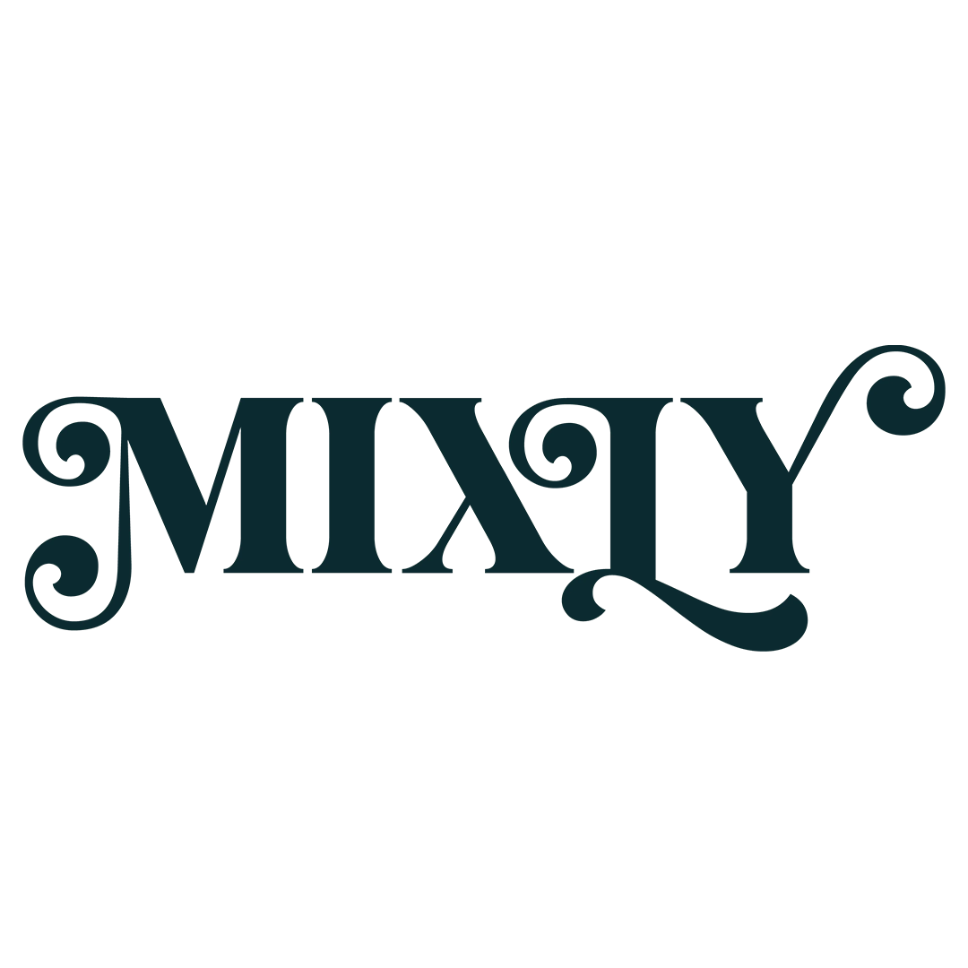 The word MIXLY in a dark green, decorative serif font.